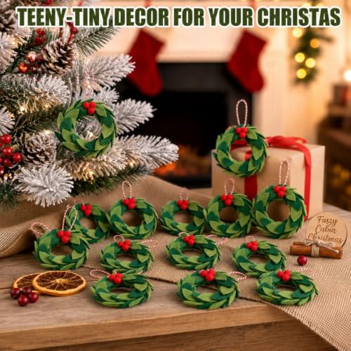 Mini Felt Christmas Wreaths - 12 Pack for Holiday Crafts & Decor, 1.75 inch