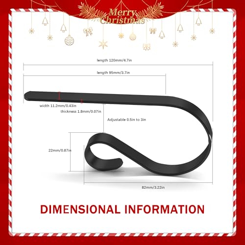 Adjustable Christmas Stocking Holders for Mantle - Set of 6 Black Metal