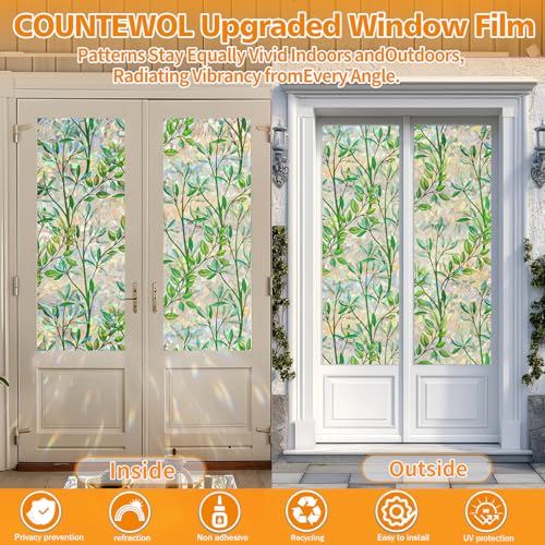 Rainbow Leaf Window Privacy Film - Decorative Non-Adhesive Clings (17.5 x 78.7 in)