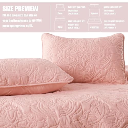 Exclusivo Mezcla Queen Quilt Bedding Set - 3 Piece Blush Pink Coverlet