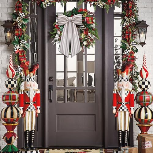 2 Pack Beige and White Stripe Wreath Sash for Front Door Porch Decor