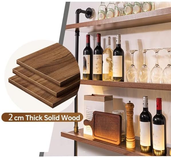 47-inch Wall-Mounted Wine Rack with LED Lights - Solid Wood Floating Shelf