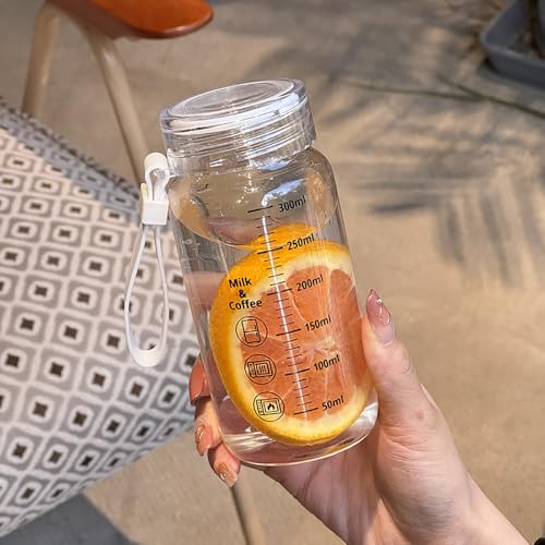 EWEIGEER Borosilicate Glass Drinking Cup with Lid 300ml - Leakproof & Portable