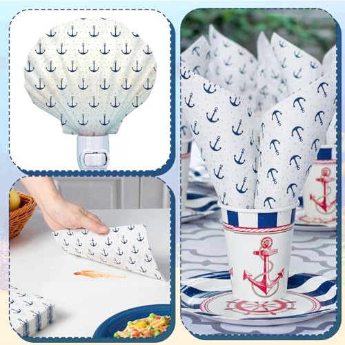 Sabary 100 Count Flat Edge Nautical Anchor Cocktail Napkins 5x5 inch