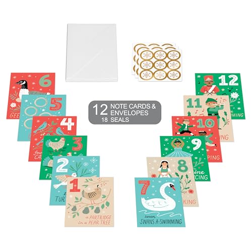 American Greetings 12 Days of Christmas Countdown Mini Note Cards with Envelopes & Seals (12 Days of Xmas 12ct) - For Kids