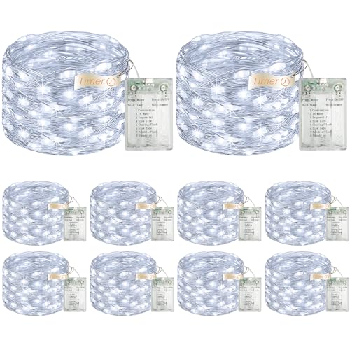 Fairdeer 10 Pack 16FT Cold White Battery & USB Fairy String Lights with Timer and 8 Modes