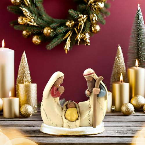 Miniature Holy Family Nativity Figurine - Resin Stone Christmas Tabletop Decor