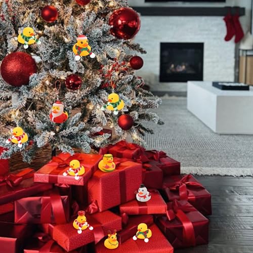 Christmas Duck Ornaments Set - Santa & Holiday Themed Hanging Decor (6 Santa Ducks, 6 Common Ducks, 8 Scarves)