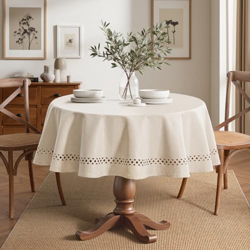 60-Inch Round Faux Linen Tablecloth - Waterproof & Stain Resistant