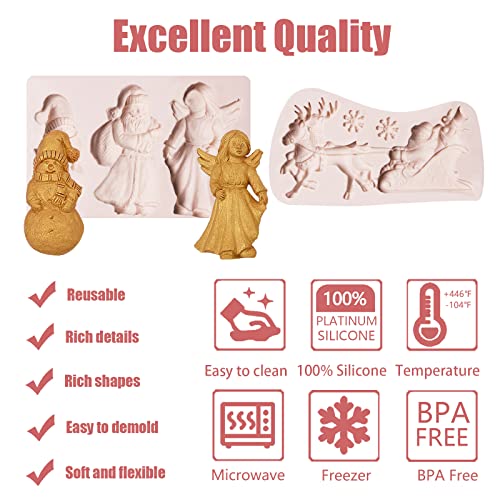 Christmas Silicone Fondant Molds 2 Pcs Santa Snowflake Reindeer Cake Decorations