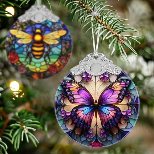 Jocidea Butterfly Stained Glass Christmas Ornament - Holiday Tree Decor