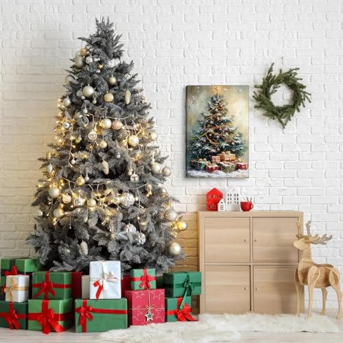 Christmas Tree Wall Art Canvas Poster - Winter Snow Scene for Living Room & Bedroom Decor 16x24 in