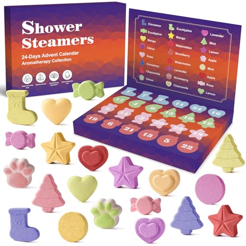 Zesua Advent Calendar 2026 – 24 Shower Steamers, 12 Scents, 8 Shapes, 24-pack