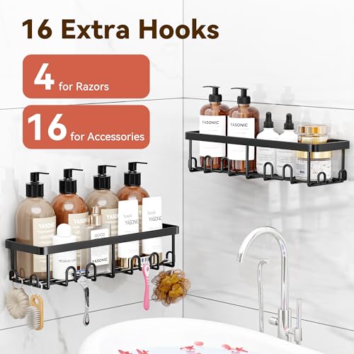 Adhesive Shower Caddy Rustproof Stainless Steel Wall Organizer 2-Pack