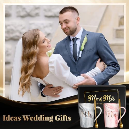 Linkax 2pcs Wedding Gift Set for Couples - Mr. & Mrs. 13.19 Oz Coffee Mugs, Engagement & Anniversary Gift
