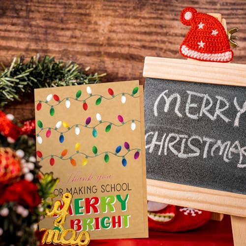Kraft Christmas Thank You Cards for Teachers - 12 Pack Holiday Appreciation Cards with Envelopes & Stickers