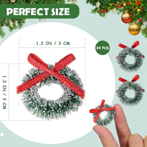 24 Pack Mini Christmas Wreaths - 1.18in Hanging Craft Wreaths for Dollhouses & Decor