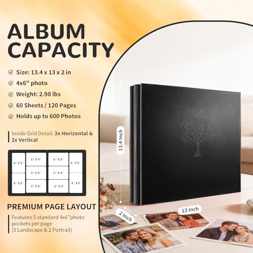 600 Pocket Photo Album for 4x6 Prints, Large Capacity Faux Leather Photo Book