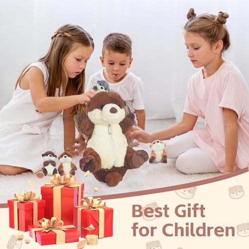 5-Piece Sea Otter Stuffed Animal Set - 17-Inch Mommy with 4 Baby Otters