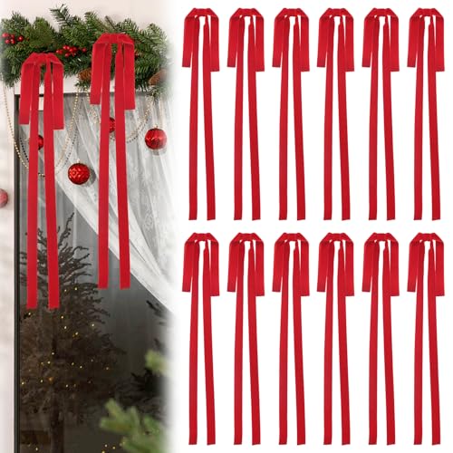 Medoore Red Velvet Christmas Bow 23.6x15.7 Inch Set of 12 Holiday Decor