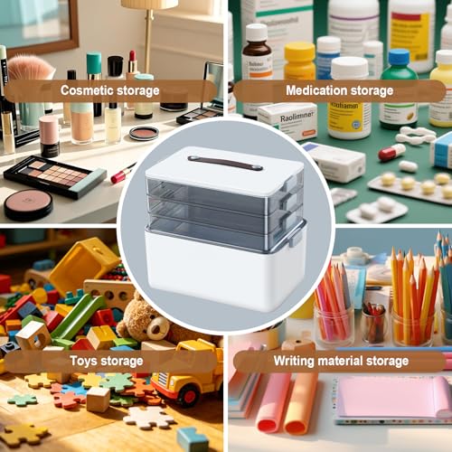 4-Tier Portable Medicine Storage Organizer with Removable Trays and Handle