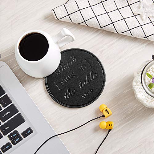 Black Leather Coasters Set with Holder - 6 Pcs Modern Drink Coasters for Home & Office
