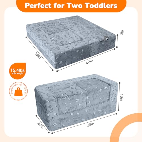 Modular Glow-in-the-Dark Dinosaur Foam Play Couch for Toddlers