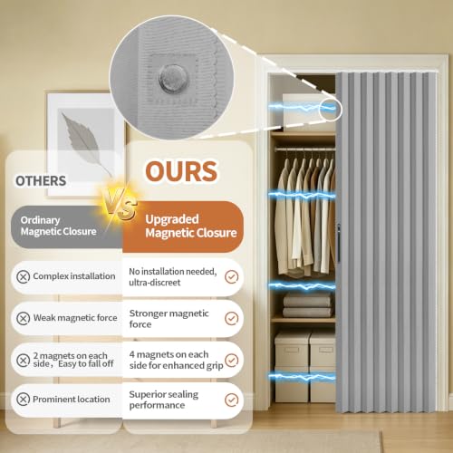 Magnetic Accordion Door Curtain with Track - 72"x79" Grey
