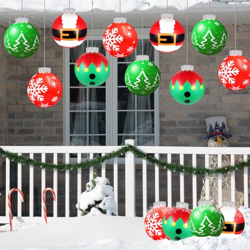YOTNUS 9-Inch Large Inflatable Christmas Balls, 24 Pcs with Front Porch Holiday Patterns