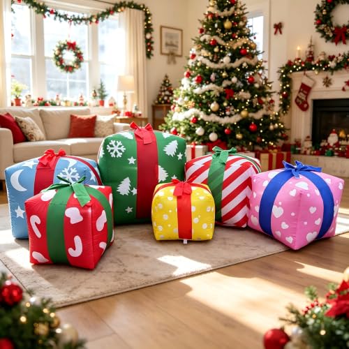 8FT Colorful Inflatable Christmas Gift Boxes Set with LED Lights, Holiday Yard Decor