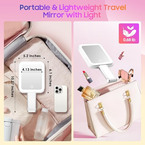 GOMIPURU Silver 30X/1X Double-Sided Magnifying Travel Mirror with Light, Adjustable Brightness