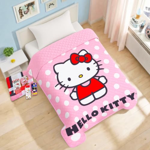Hello Kitty Twin Bedspread Set for Kids - Reversible Quilted Bedding for Girls & Boys