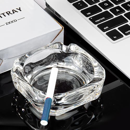 Square Glass Ashtray, Heavy Duty Transparent Ashtray for Home and Office