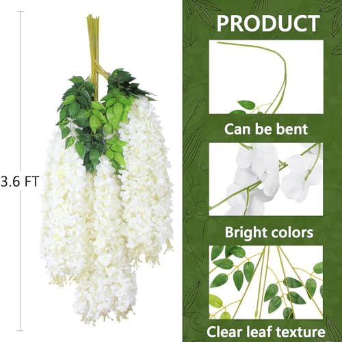 12-Pack White Artificial Wisteria Silk Hanging Vine Flower Garland