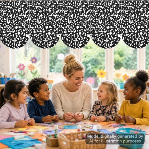 6 Pack Composition Classroom Curtains - 24 x 35 Inch Window Valance Drapes
