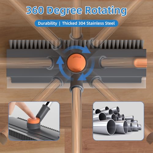 3-in-1 Long Handle Floor Scrub Brush with Squeegee & Stiff Bristles