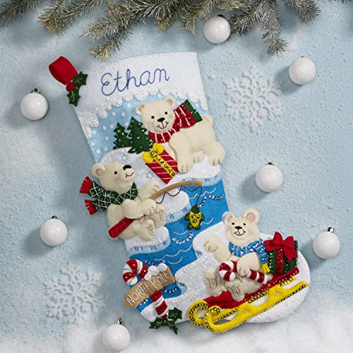 Bucilla Polar Bear Buddies Felt Stocking Kit – 18 Inch Christmas DIY