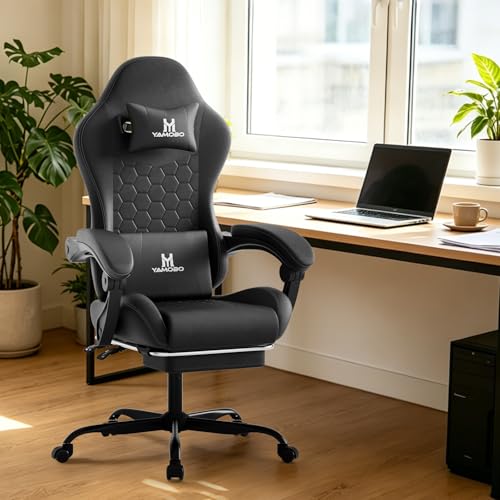 Ergonomic Gaming Chair with Massage Lumbar Support, Footrest & Recline