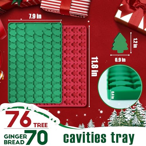 Christmas Mini Candy Molds (2x 76 Cavities) Gingerbread Man & Xmas Tree Silicone Set