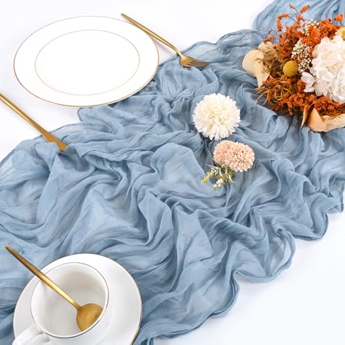 10 Pack Dusty Blue Cheesecloth Table Runners 17 x 108 Inch Boho Gauze Decor
