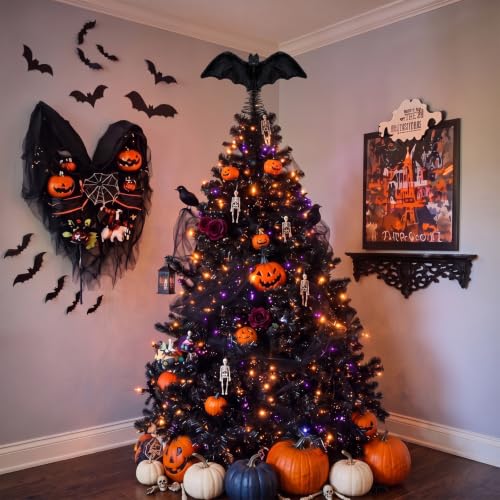 11-Inch Halloween Bat Tree Topper with Spring Base - Spooky Gothic Decor