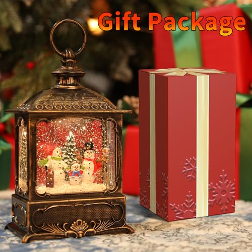 Christmas Snow Globe Lantern with Music & Lights - 10.2 Inch Snowman Scene