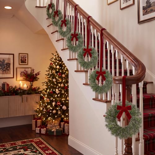 Retrowavy 18 Pack 12 Inch Artificial Christmas Wreaths with Red Bows - Small Decor Set