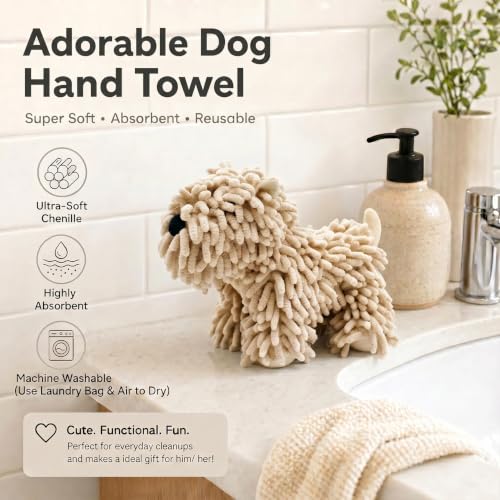 3D Puppy Chenille Hand Towel - Super Soft Absorbent Hanging Ball Towel