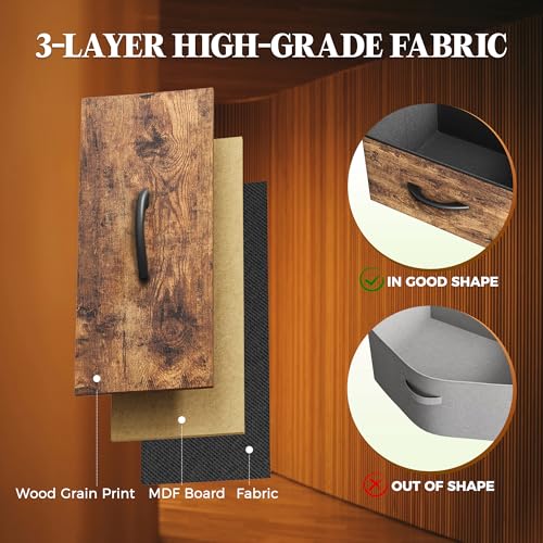 63-Inch Wide Dresser with 10 Fabric Drawers, Rustic Brown TV Stand