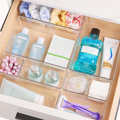 Vtopmart 25-Piece Clear Plastic Drawer Organizer Set - 4-Size Storage Bins for Makeup, Kitchen Utensils and Office