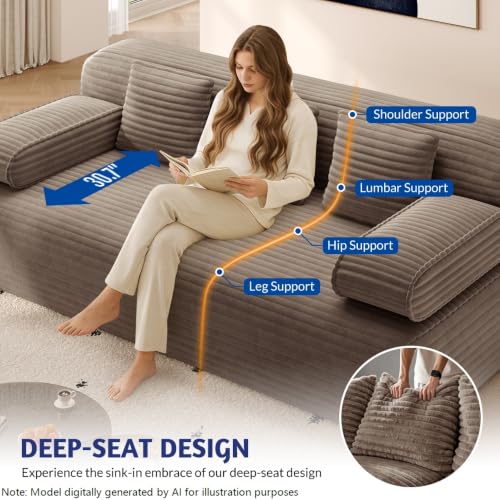 Queen Size Corduroy Convertible Sleeper Sofa Bed with 3 Pillows