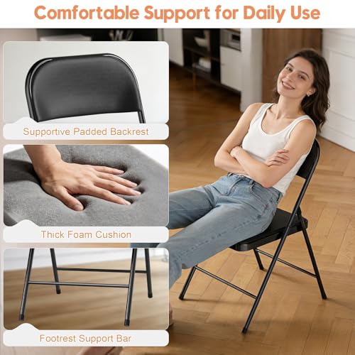 4-Pack Padded Folding Chairs, Heavy-Duty Metal Frame with Cushioned Seat