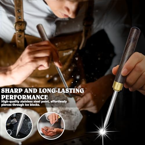 Stainless Steel Ice Pick 6.8 Inch with Ebony Handle & Safety Cap - Perfect for Bar & Kitchen