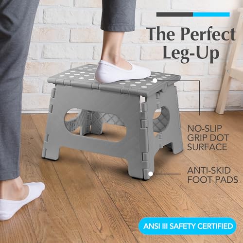 8-Inch Folding Step Stool - Non-Slip Collapsible Plastic Stool (300 lbs)